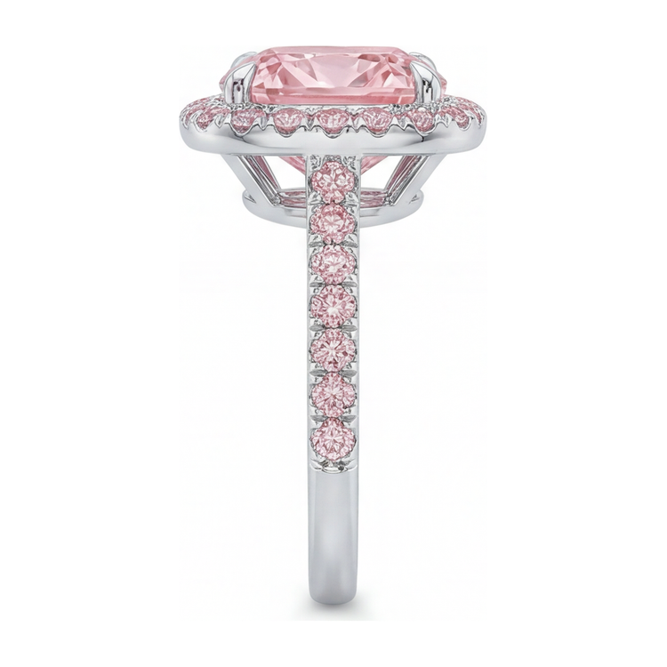 Bague de Fiançailles Diamant Rose de laboratoire 6 Carats Coussin Halo Pavé en Or Blanc 14K