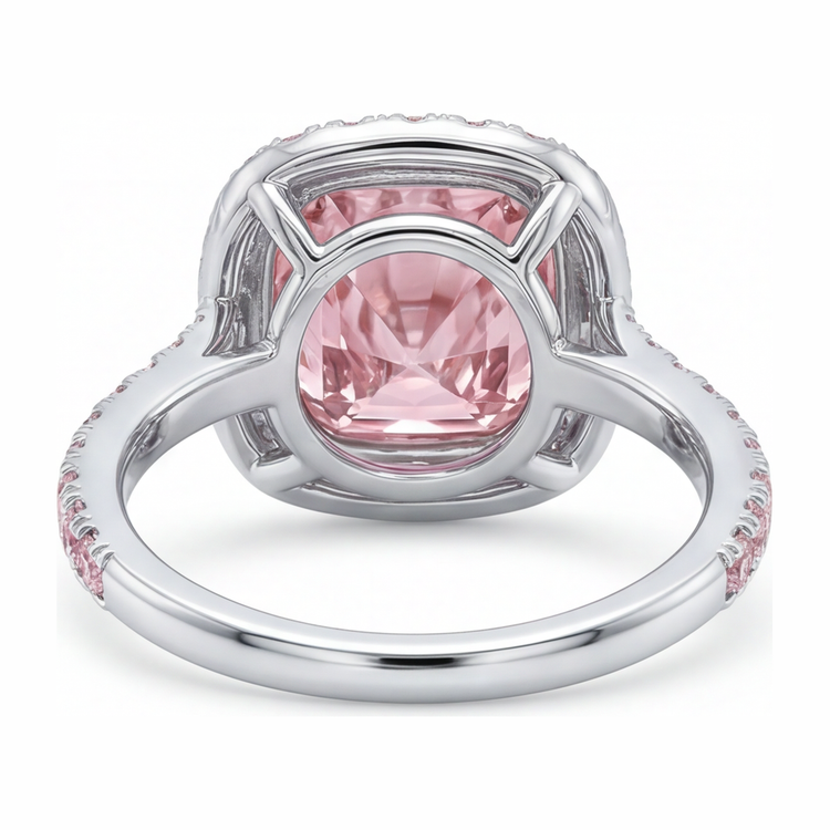 Bague de Fiançailles Diamant Rose de laboratoire 6 Carats Coussin Halo Pavé en Or Blanc 14K