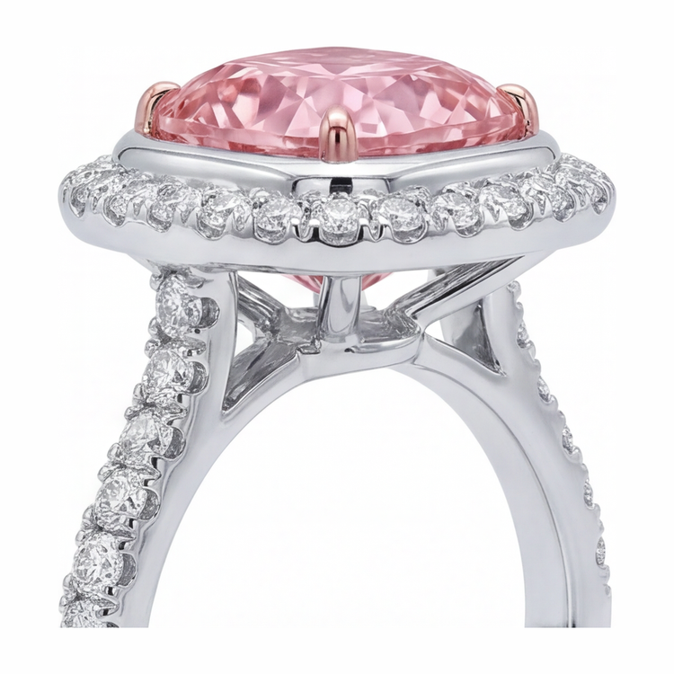 Bague en diamant rose de laboratoire 6 carats taille coussin avec Halo pavé en Or Blanc 14 carats