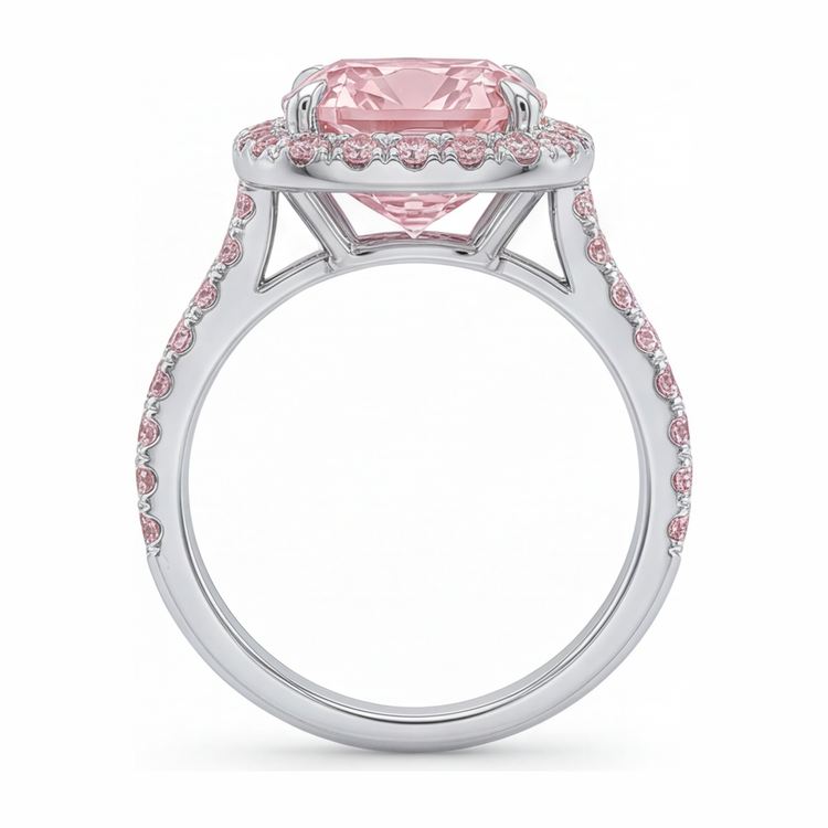 Bague de Fiançailles Diamant Rose de laboratoire 6 Carats Coussin Halo Pavé en Or Blanc 14K