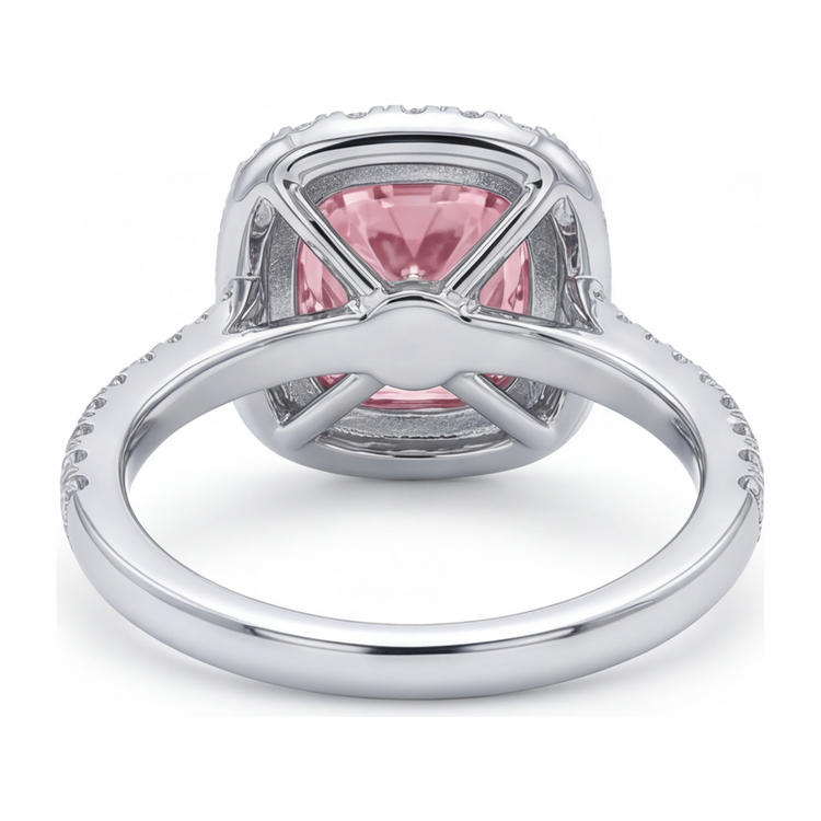 Bague en diamant rose de laboratoire 6 carats taille coussin avec Halo pavé en Or Blanc 14 carats
