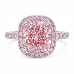 Bague de Fiançailles Diamant Rose de Laboratoire 6 Carats Taille Coussin Halo Pavé en Or Blanc 14 Carats