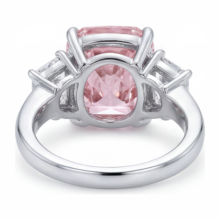 Bague de Fiançailles Rose Diamant Coussin de Laboratoire 6 Carats Trois Pierres Or Blanc 14 Carats