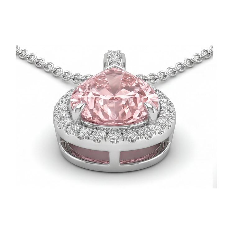 Pendentif Halo en Or Blanc 14 carats avec Diamant Rose de laboratoire taille Poire 6 carats