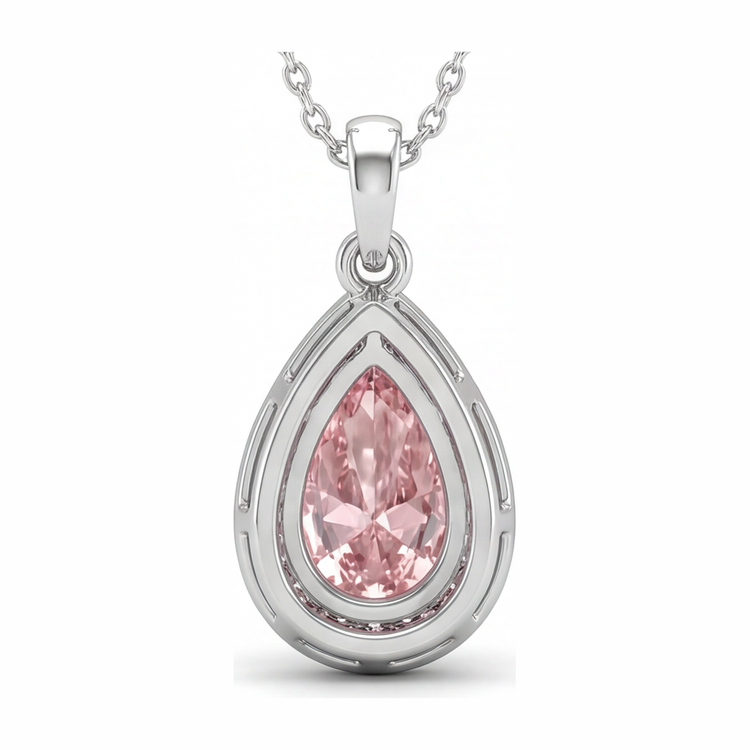 Pendentif Diamant Rose de Laboratoire 6 Carats Taille Poire Halo Or Blanc 14 Carats