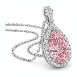 Pendentif Diamant Rose de Laboratoire 6 Carats Taille Poire Halo Or Blanc 14 Carats