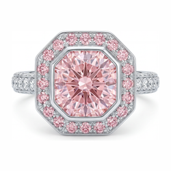 Bague de Fiançailles en Or Blanc 14 carats avec Pierre Précieuse Rose, Diamant Radiant de Laboratoire de 6 Carats et Halo