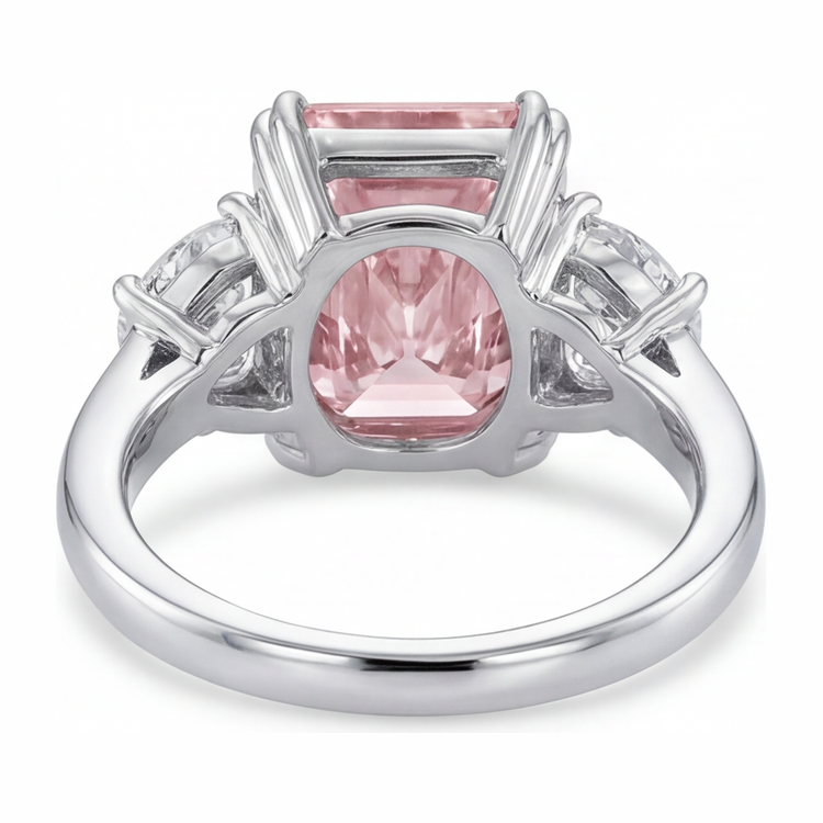 Bague trois pierres diamant rose de laboratoire 6 carats taille radiant anneau simple en Or Blanc 14 carats