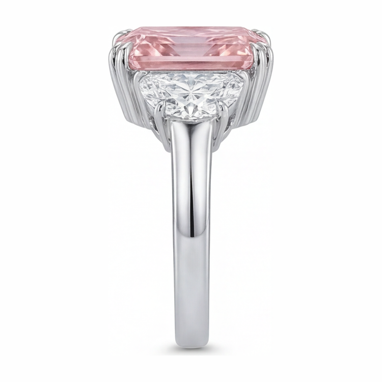 Bague trois pierres en diamant rose de laboratoire 6 carats taille radiant anneau simple en Or Blanc 14 carats