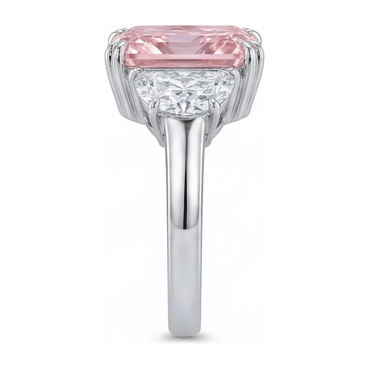 Bague trois pierres en diamant rose de laboratoire 6 carats taille radiant anneau simple en Or Blanc 14 carats