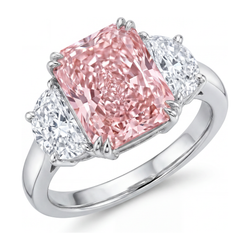 Bague trois pierres en diamant rose de laboratoire 6 carats taille radiant anneau simple en Or Blanc 14 carats