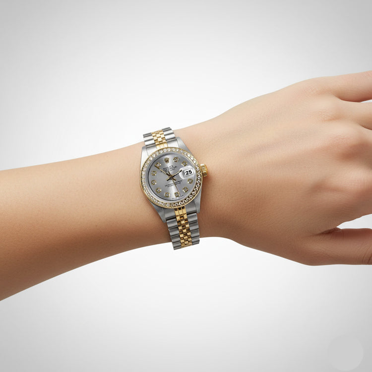 Rolex Argent Cadran Diamant Datejust Femme Montre Bracelet Bicolore