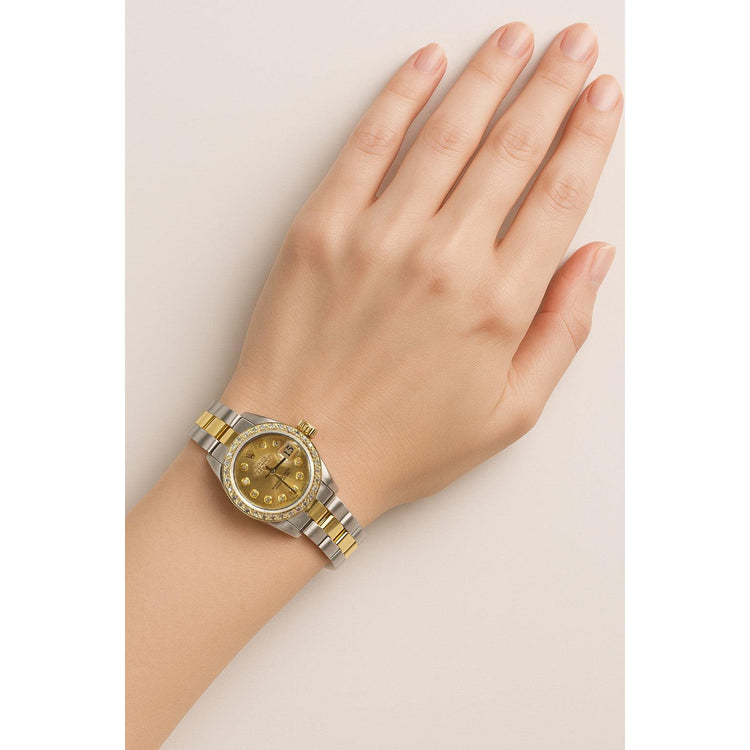Montre Rolex Datejust pour femme, cadran diamant champagne, acier inoxydable et or