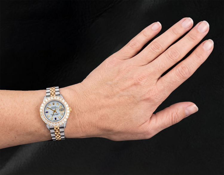 Montre Rolex Datejust 69173 26 mm Bicolore avec Cadran Diamants et Saphirs Bleus