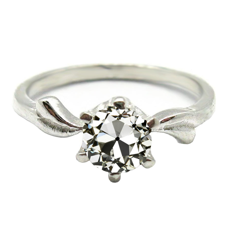 Coussin Antique Diamant Fin bague en Or 14K Blanc – vue principale