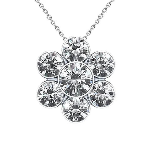 6.00 Carats Collier Réel Diamant Rond Pendentif Or Blanc 14K