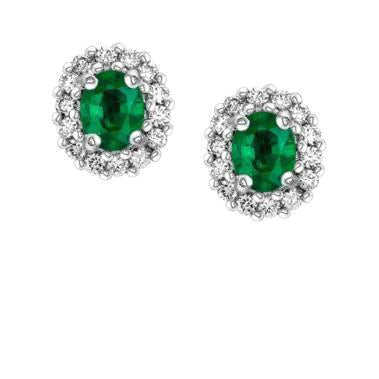 6.40 carats serti de griffes émeraude Vert et diamants boucles d'oreilles halo Wg 14K