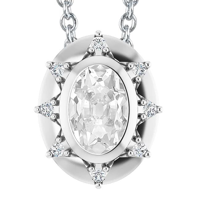 6.50 Carats Oval Vieux mineur Halo Femmes Véritable Diamant Pendentif Lunette Étoile Style
