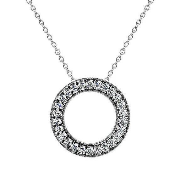 6.50 Ct Réel Diamants Taille Ronde Collier Pendentif Cercle Milgrain Or Blanc