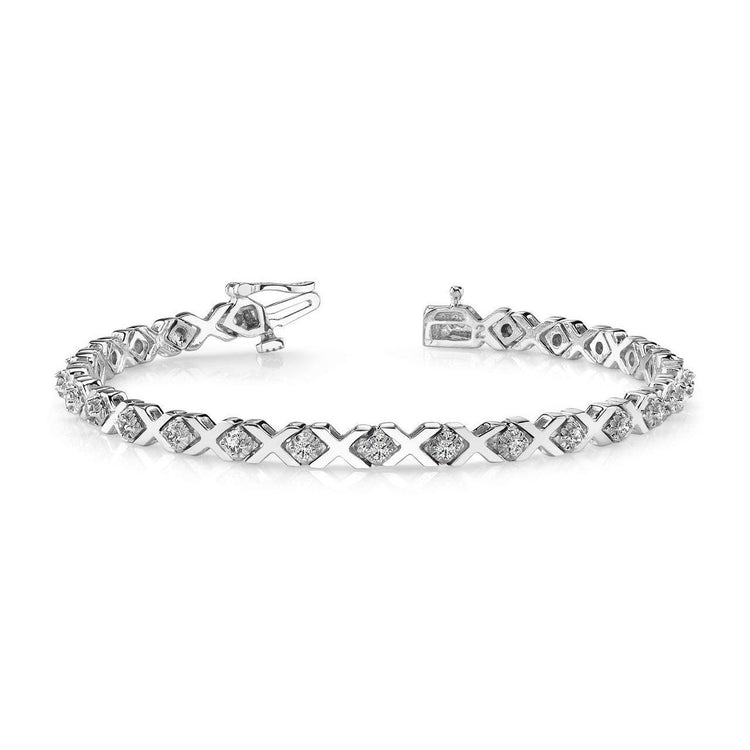 6.70 Carats Rond Sertie De Griffes Véritable Diamant X Style Bracelet Or Blanc 14K