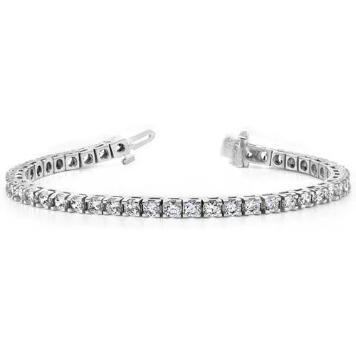 6.75 Carats Bracelet Tennis Réel Diamant Taille Brillant Or 14 Carats Blanc