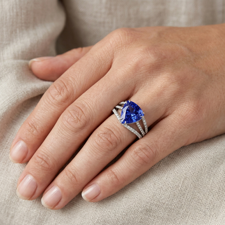 6 carats trillion Sri Lanka saphir diamants bague bijoux