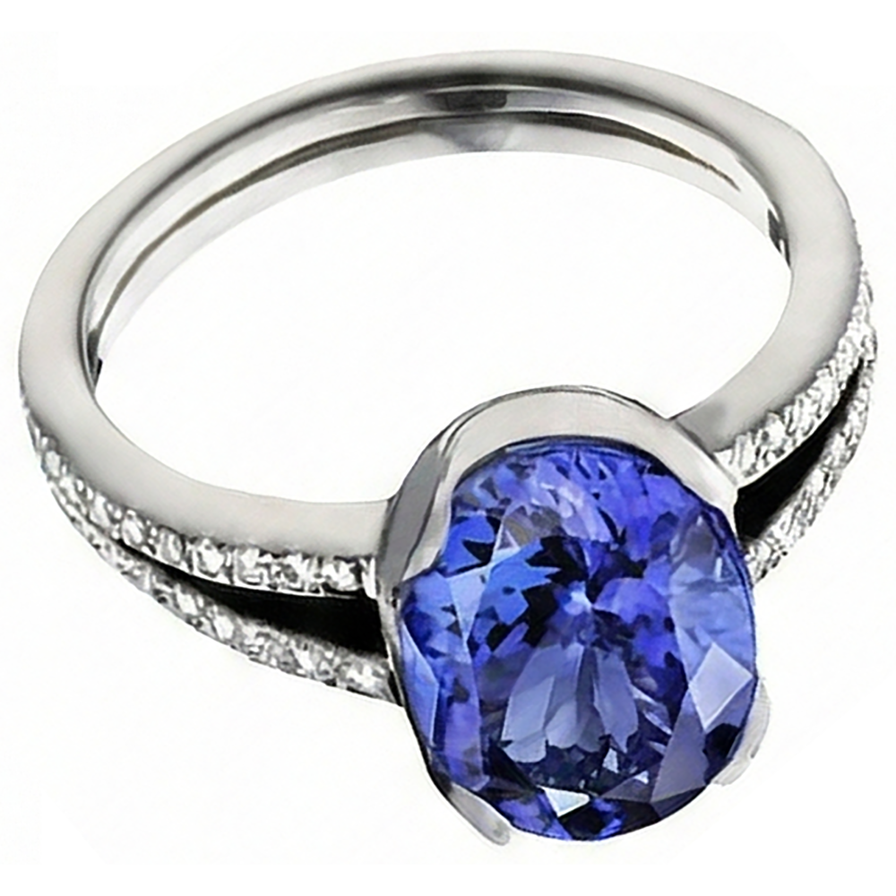 naturel round tanzanite 7.01carats bague angle de côté