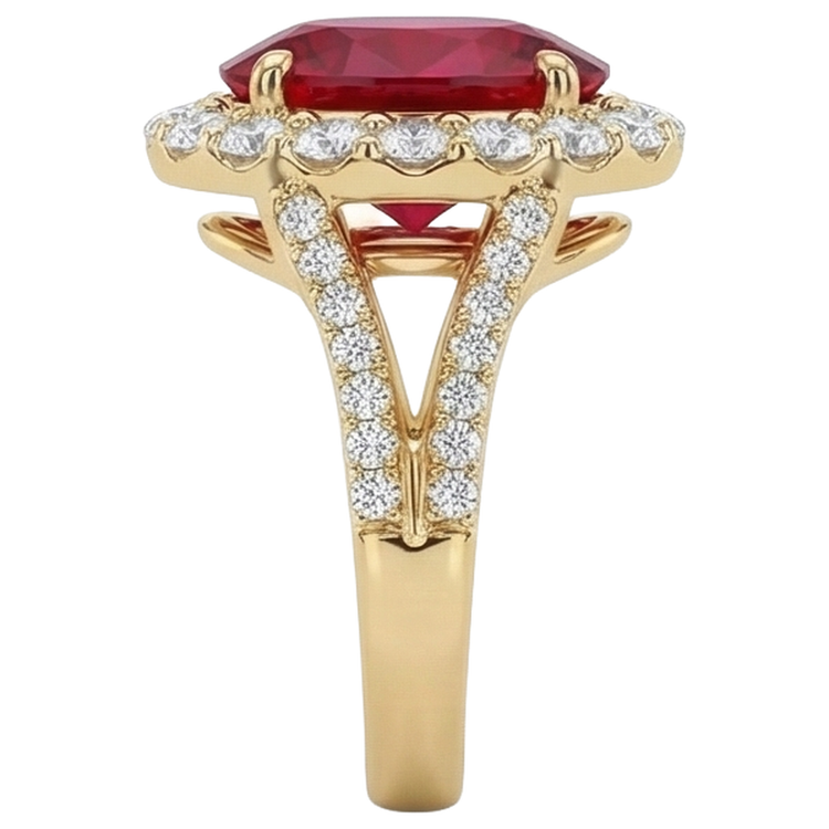 7.25 Carats Rubis Rouge Ovale Avec Diamant Naturels Extraits des Mines ( et non cultivés en laboratoire ) Alliance Or Jaune 14K