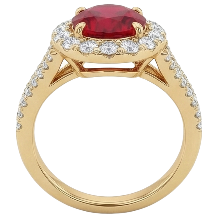 7.25 Carats Rubis Rouge Ovale Avec Diamant Naturels Extraits des Mines ( et non cultivés en laboratoire ) Alliance Or Jaune 14K