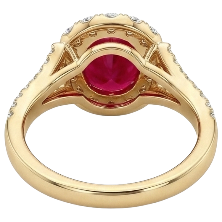 7.25 Carats Rubis Rouge Ovale Avec Diamant Naturels Extraits des Mines ( et non cultivés en laboratoire ) Alliance Or Jaune 14K