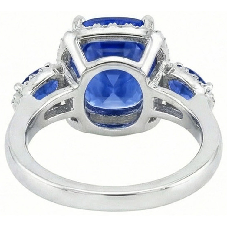 7.25 Ct Coussin Ceylan Saphir Et Diamants Naturels Extraits des Mines ( et non cultivés en laboratoire ) Bague Or Blanc 14K