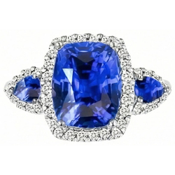 7.25 Ct Coussin Ceylan Saphir Et Diamants Naturels Extraits des Mines ( et non cultivés en laboratoire ) Bague Or Blanc 14K