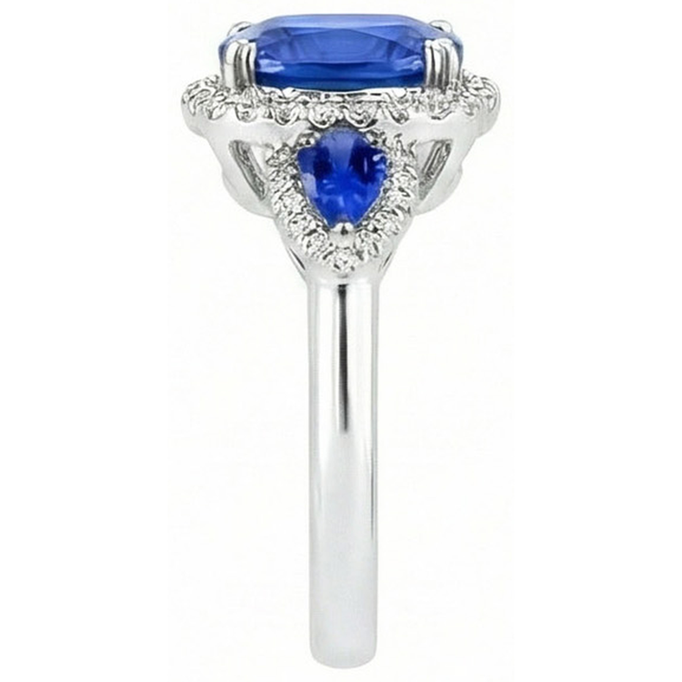 7.25 Ct Coussin Ceylan Saphir Et Diamants Naturels Extraits des Mines ( et non cultivés en laboratoire ) Bague Or Blanc 14K