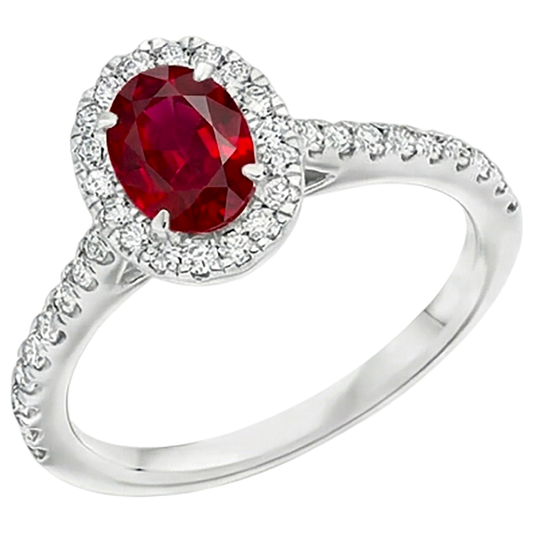 Bague Pierre de Couleur Or Blanc 14 Carats avec Rubis Sang de Pigeon – vue de face
