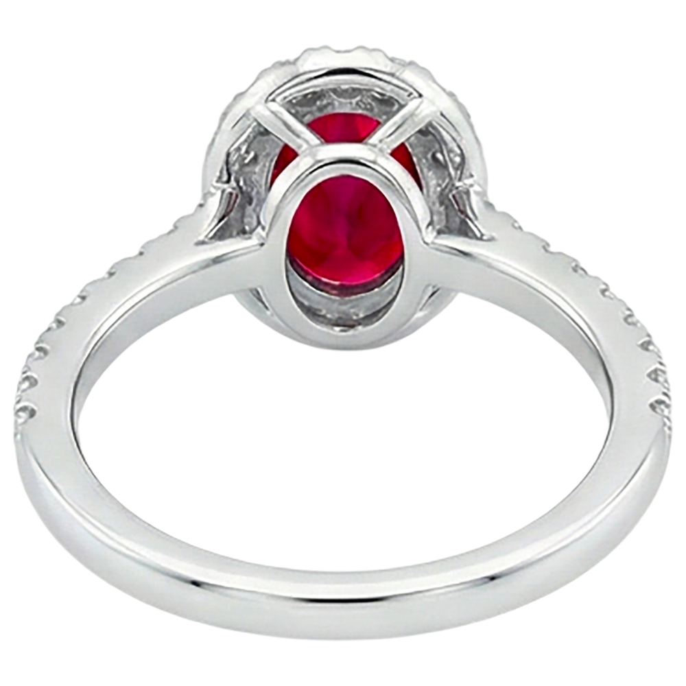 Rubis Sang de Pigeon Taille Ovale Bague Pierre de Couleur en Or Blanc 14 Carats – vue de dessus