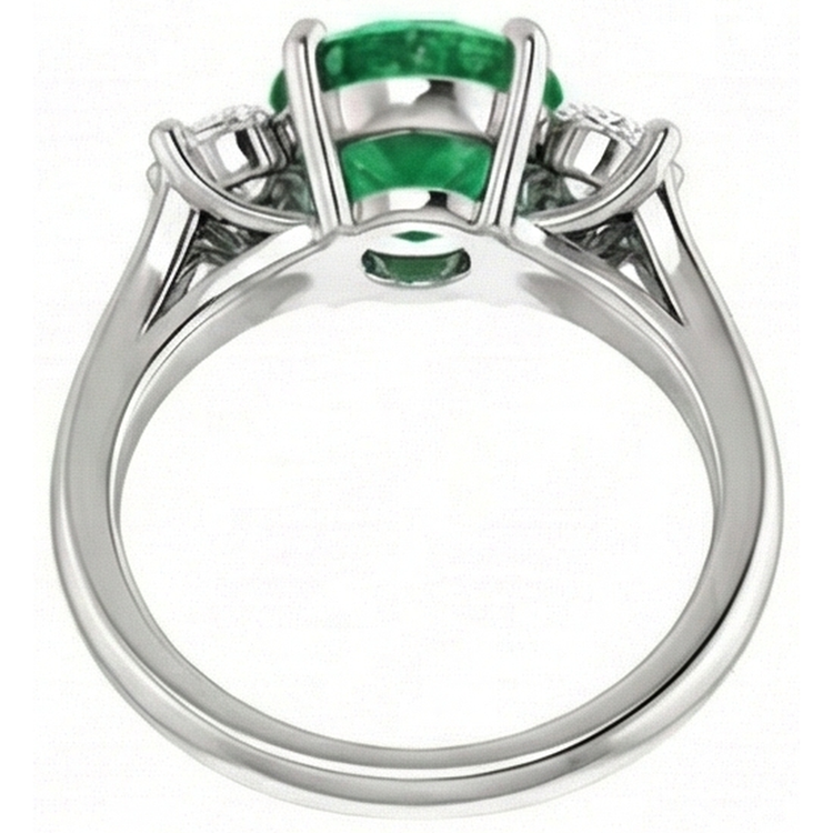 7.40 Carats Bague Anniversaire Emeraude Vert Et Diamants Or 14K Blanc Nouveau