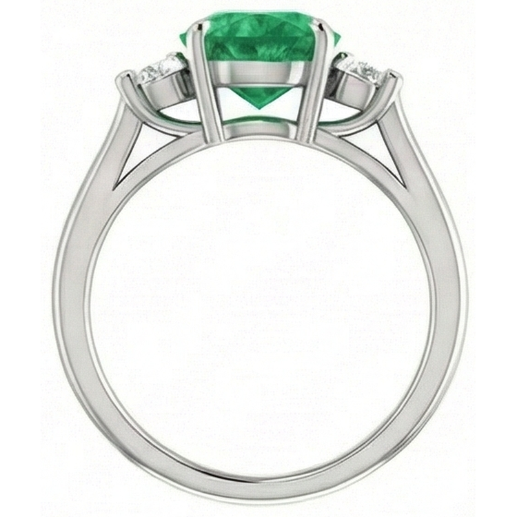 7.40 Carats Bague Anniversaire Emeraude Vert Et Diamants Or 14K Blanc Nouveau
