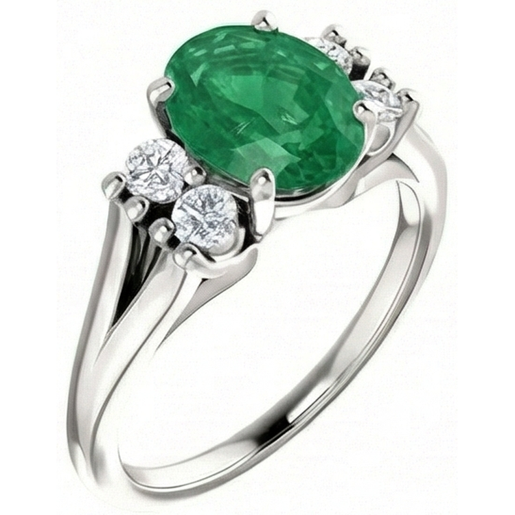 7.40 Carats Bague Anniversaire Emeraude Vert Et Diamants Or 14K Blanc Nouveau