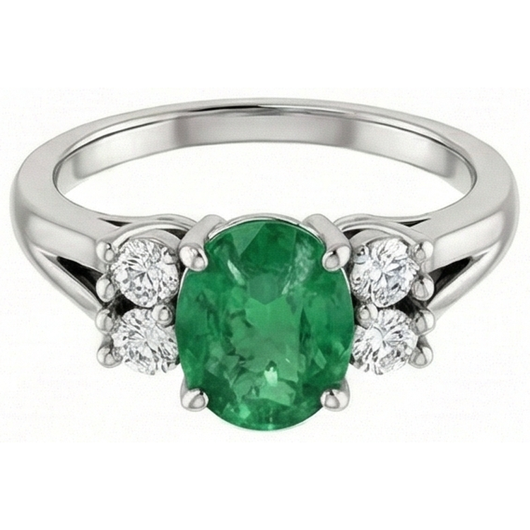 7.40 Carats Bague Anniversaire Emeraude Vert Et Diamants Or 14K Blanc Nouveau