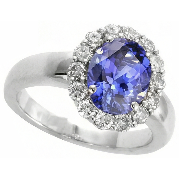 naturel oval tanzanite 7.50carats bague vue de dessus