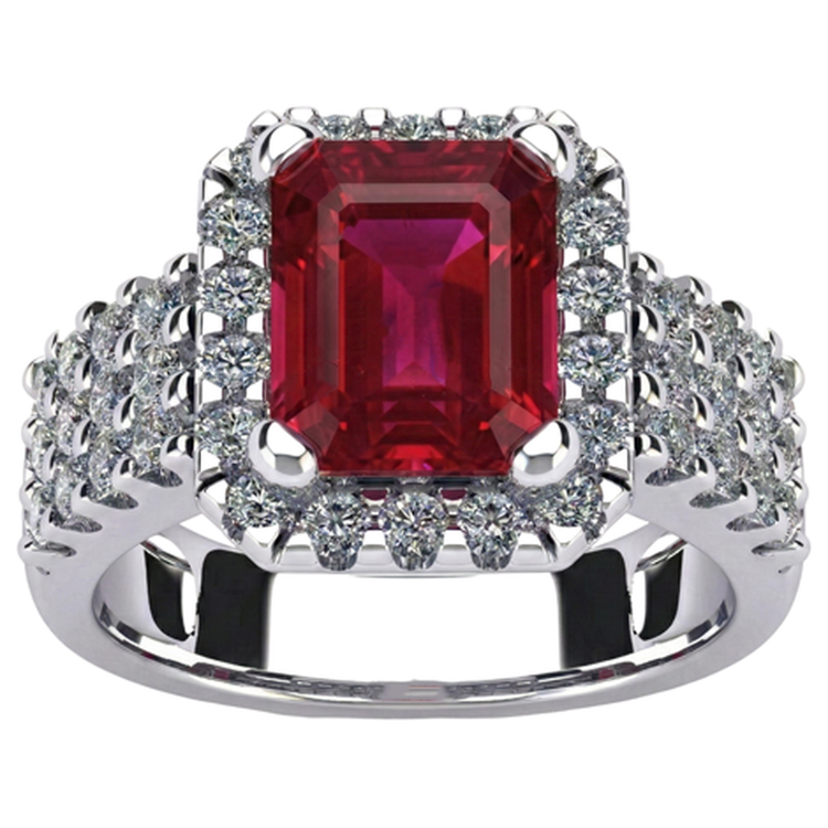 7.50 carats rubis rouge en forme d'émeraude avec bague en diamant bijoux en or