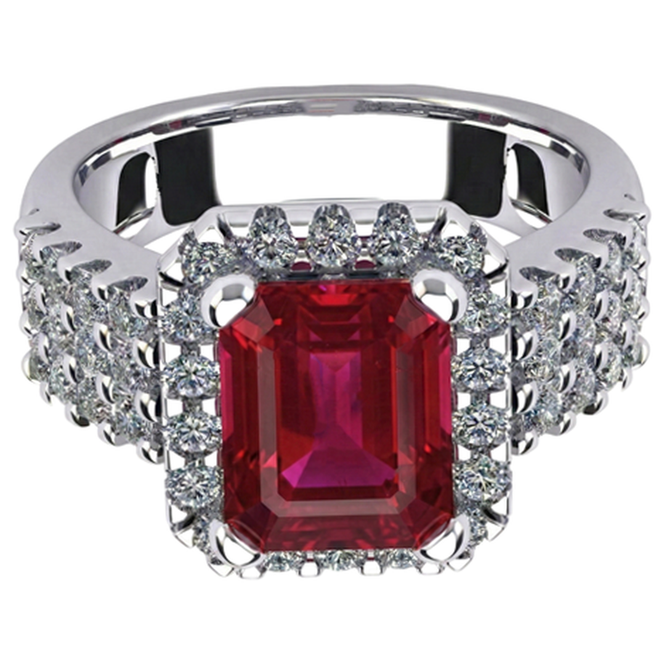 7.50 carats rubis rouge en forme d'émeraude avec bague en diamant bijoux en or