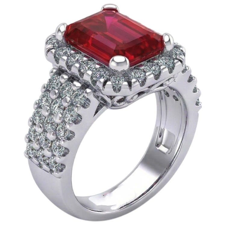 7.50 carats rubis rouge en forme d'émeraude avec bague en diamant bijoux en or