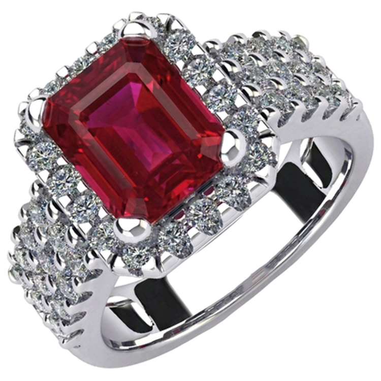 7.50 carats rubis rouge en forme d'émeraude avec bague en diamant bijoux en or