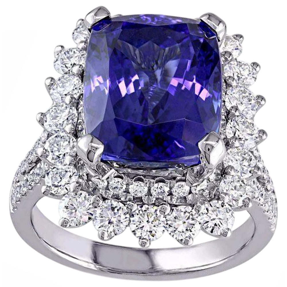 naturel cushion tanzanite 7.75carats bague angle de côté