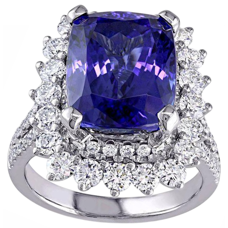 naturel cushion tanzanite 7.75carats bague angle de côté