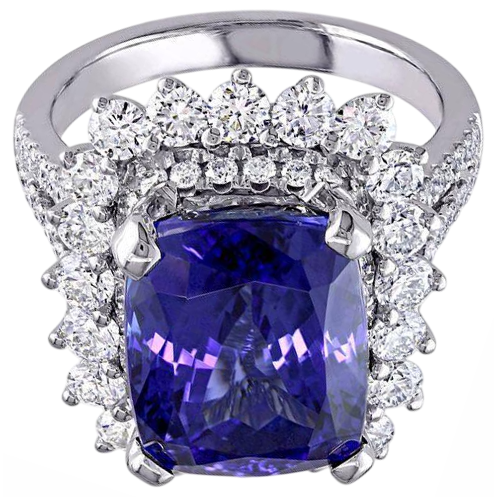naturel cushion tanzanite 7.75carats bague détail rapproché