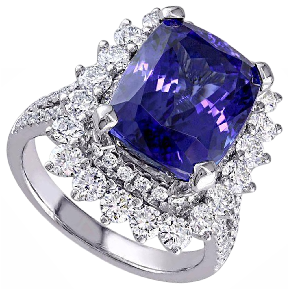 naturel cushion tanzanite 7.75carats bague vue de dessus