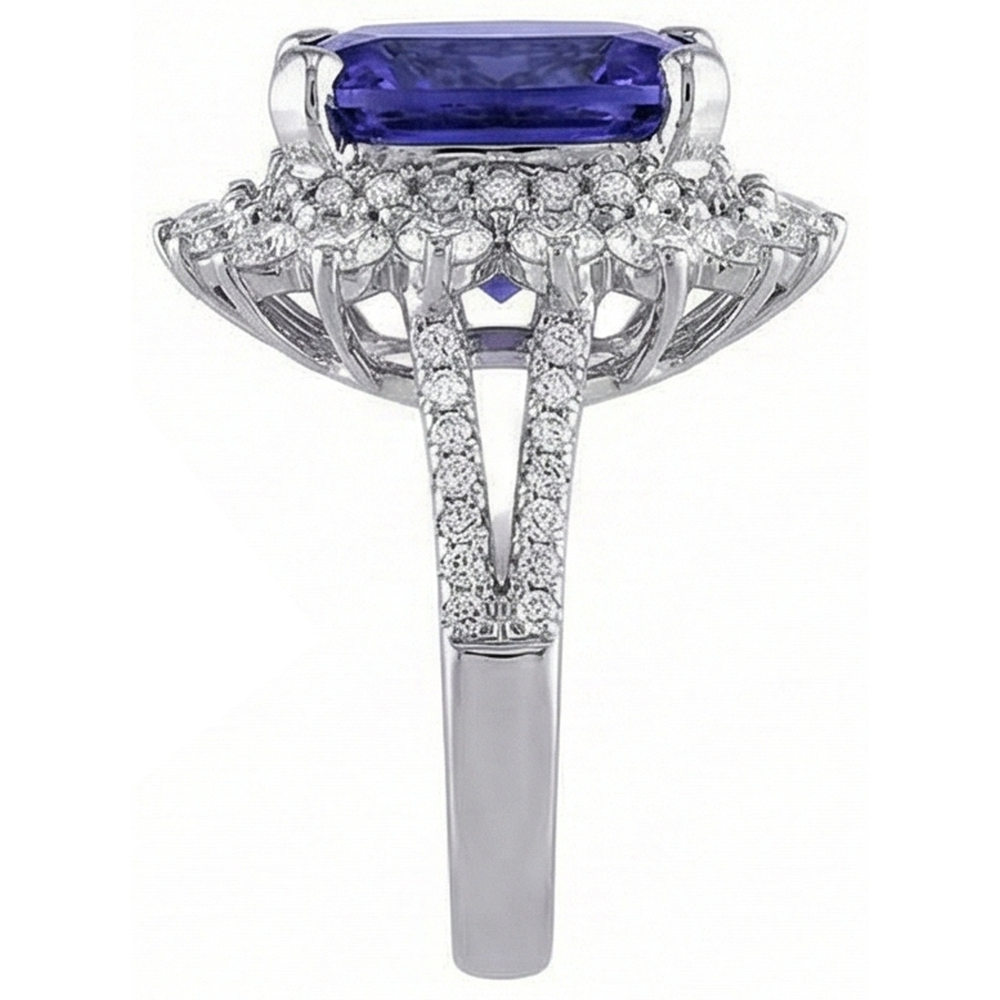 naturel cushion tanzanite 7.75carats bague vue de profil