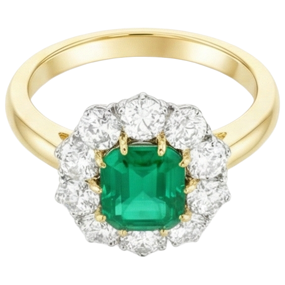 Émeraude Green Emerald Ring 7,00-carats Or Bicolore 14 Carats – vue de face